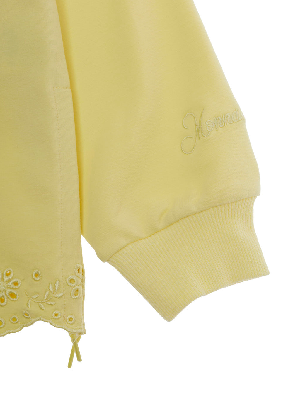 Monnalisa Embroidered Cotton Hoodie — Yellow, view 3