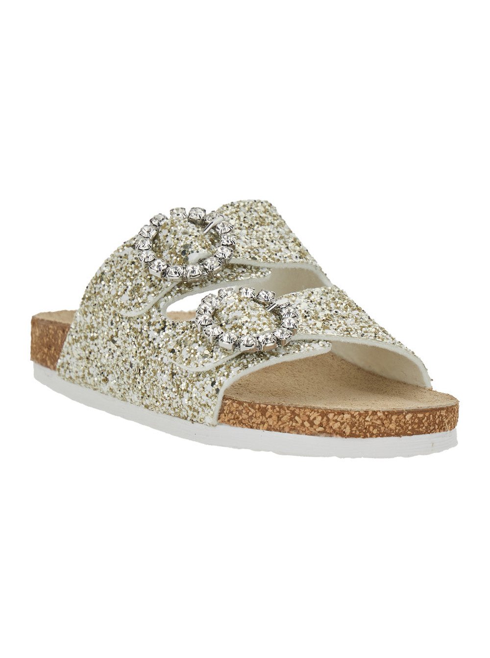 Monnalisa Glitter-Embellished Sandals — Gold, view 2