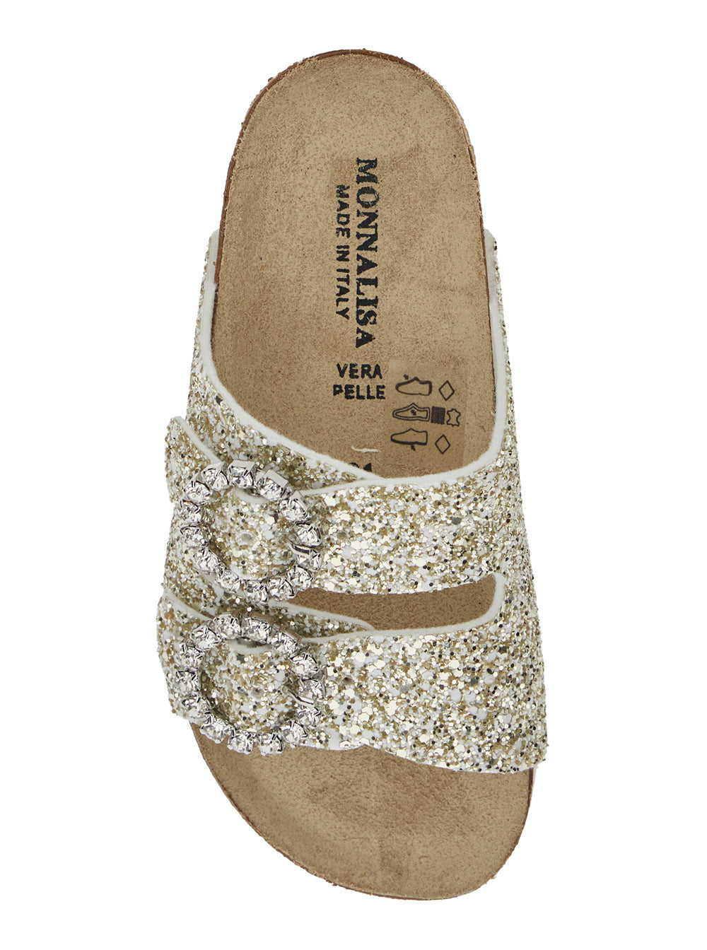 Monnalisa Glitter-Embellished Sandals — Gold, view 4