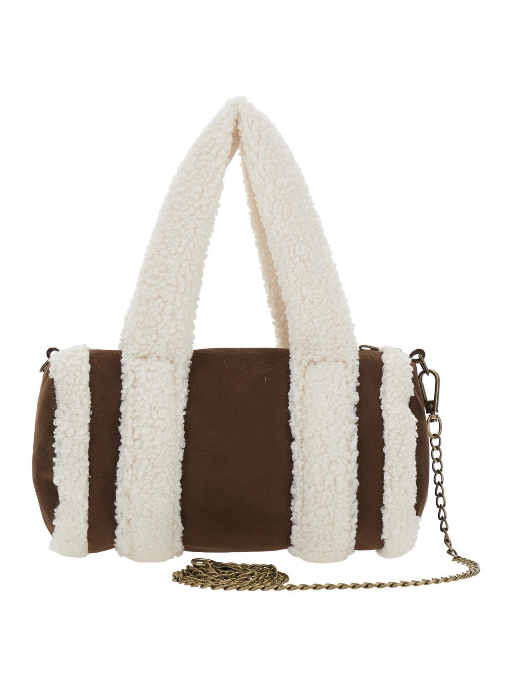 Monnalisa Faux Fur Striped Shoulder Bag — Brown by Monnalisa