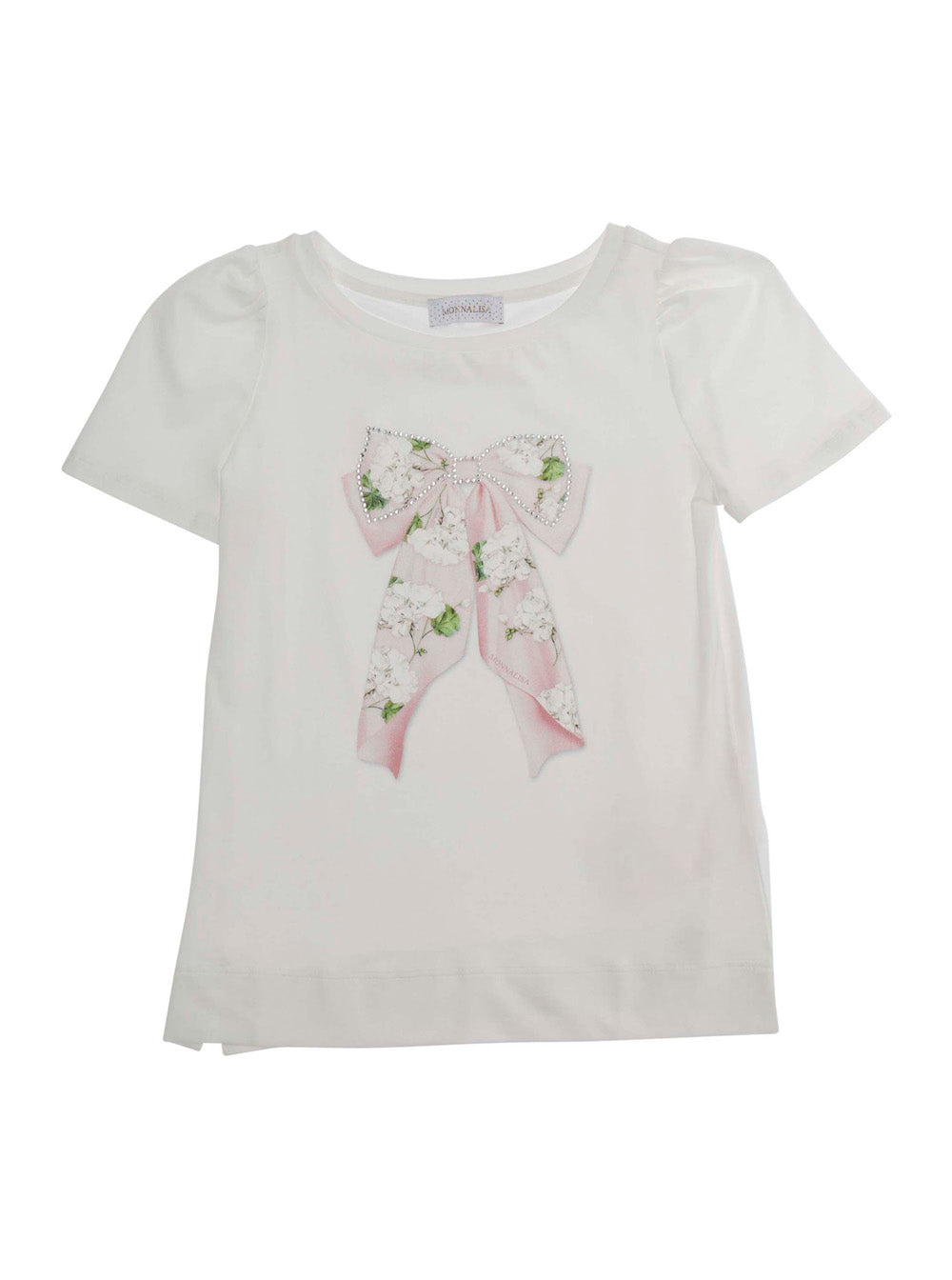 Monnalisa Rhinestone-Embellished Crew Neck T-Shirt — White by Monnalisa