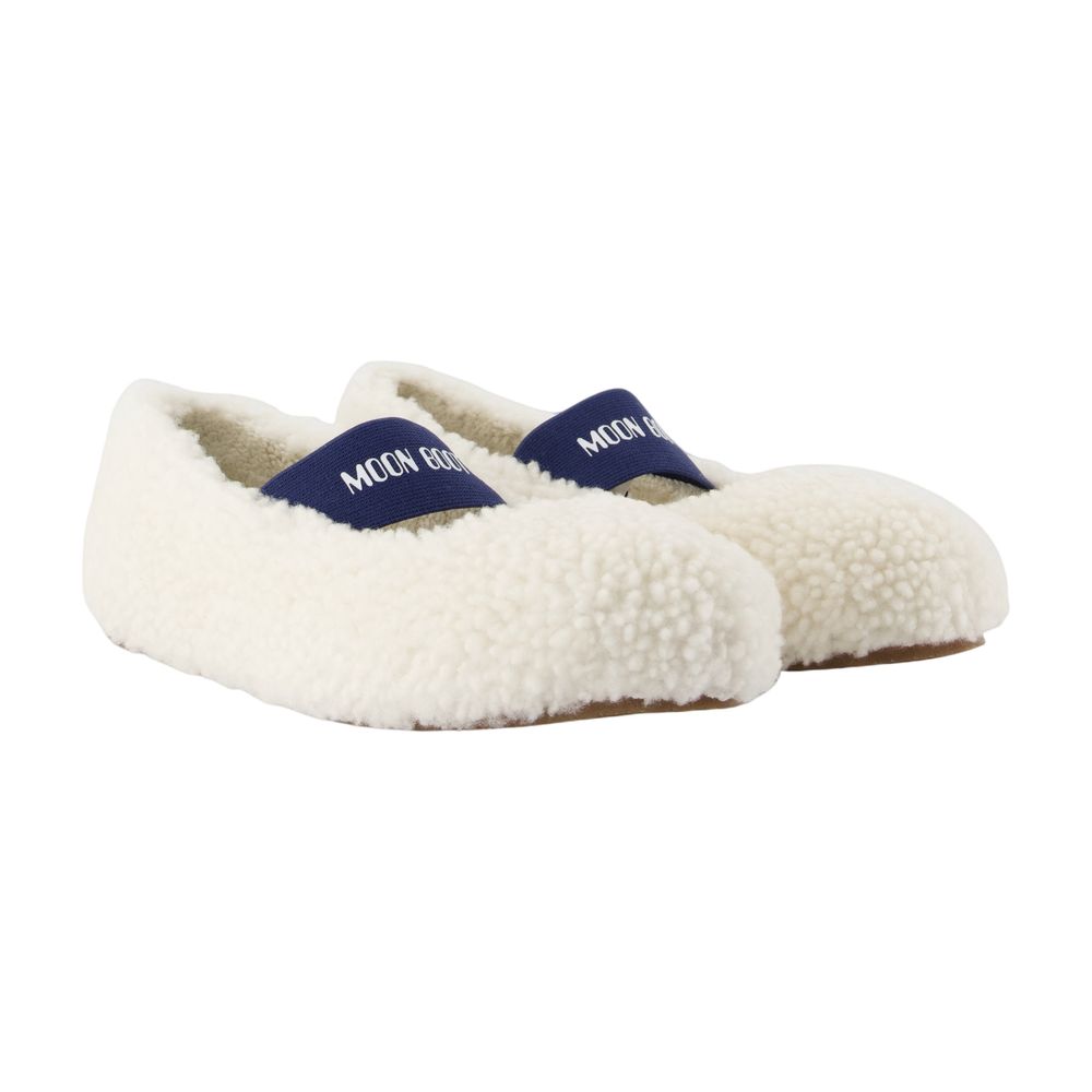 Moon Boot Fleece-Lined Cowhide Ballerinas — Beige, view 2