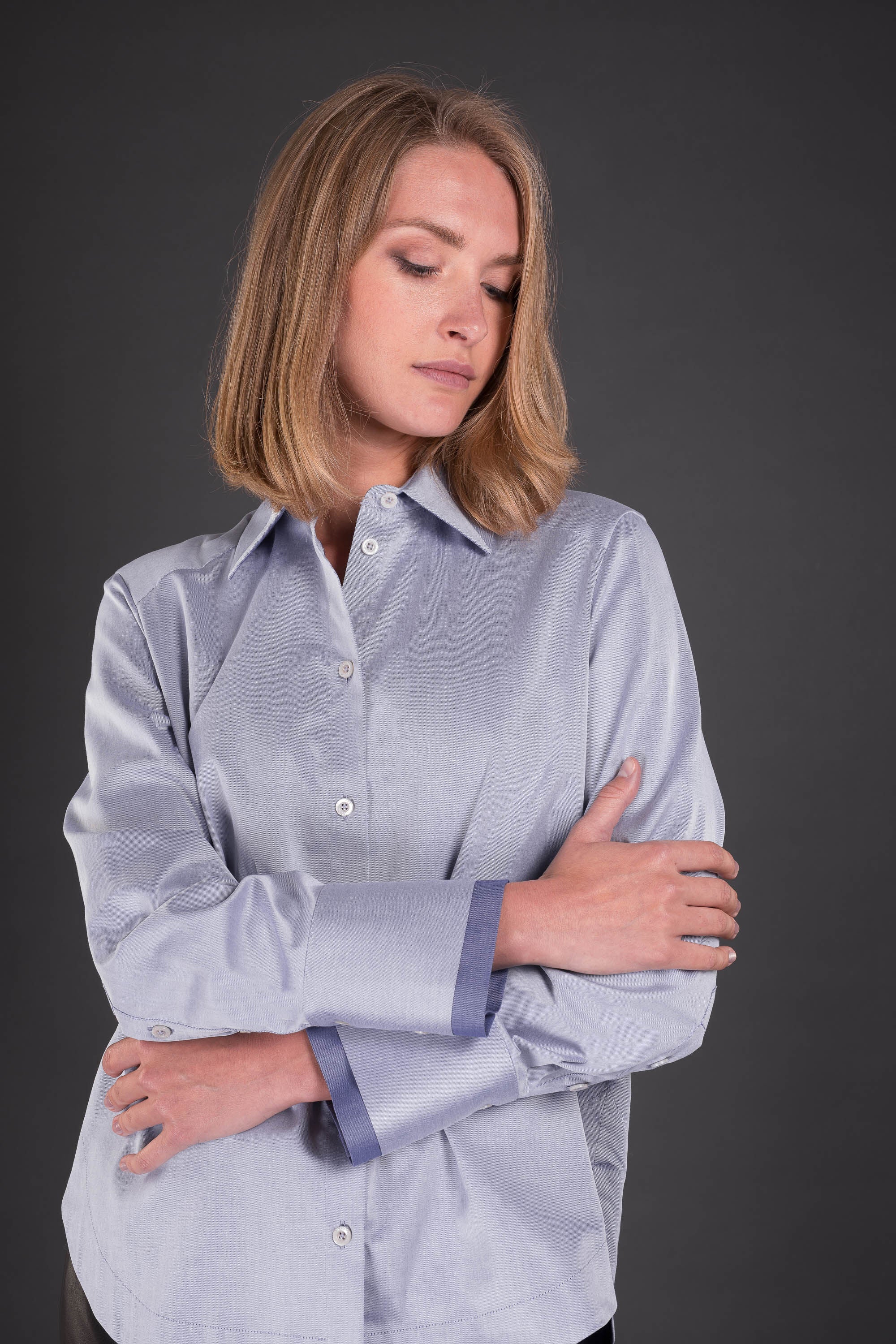 Moorer Womens Light Blue Tailored Shirt, view 3