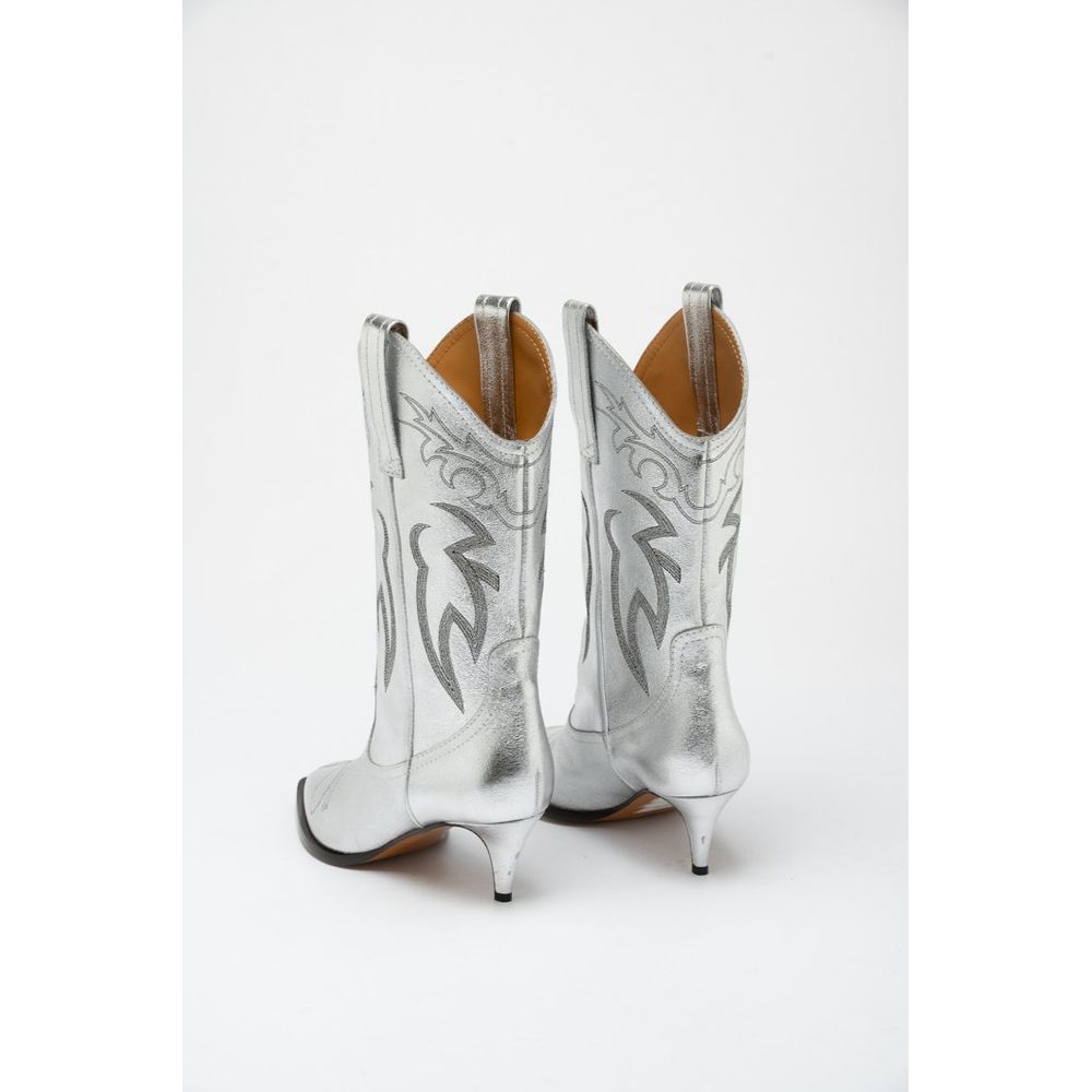 Moschino Embroidered Viscose Boot — Silver, view 3