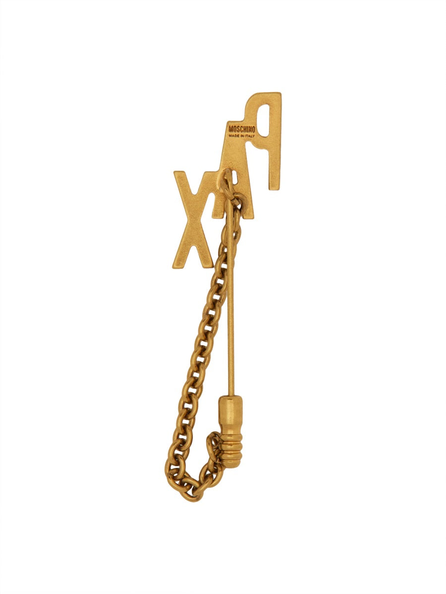 Moschino Chain-Link Brass Brooch — Gold, view 2
