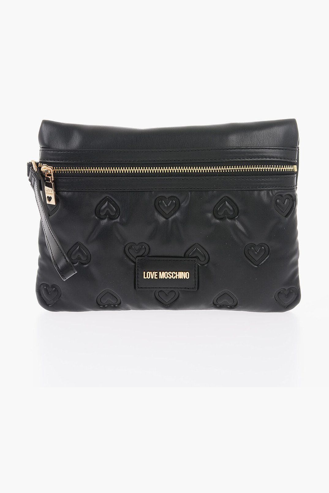 Moschino Heart-Embossed Faux Leather Clutch — Black by Moschino