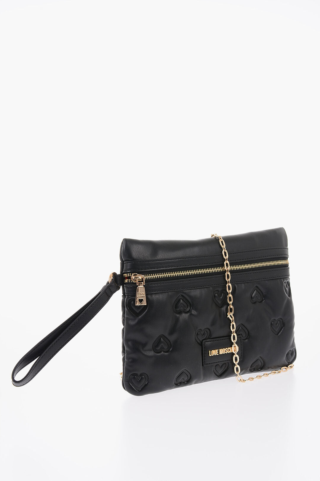 Moschino Heart-Embossed Faux Leather Clutch — Black, view 3