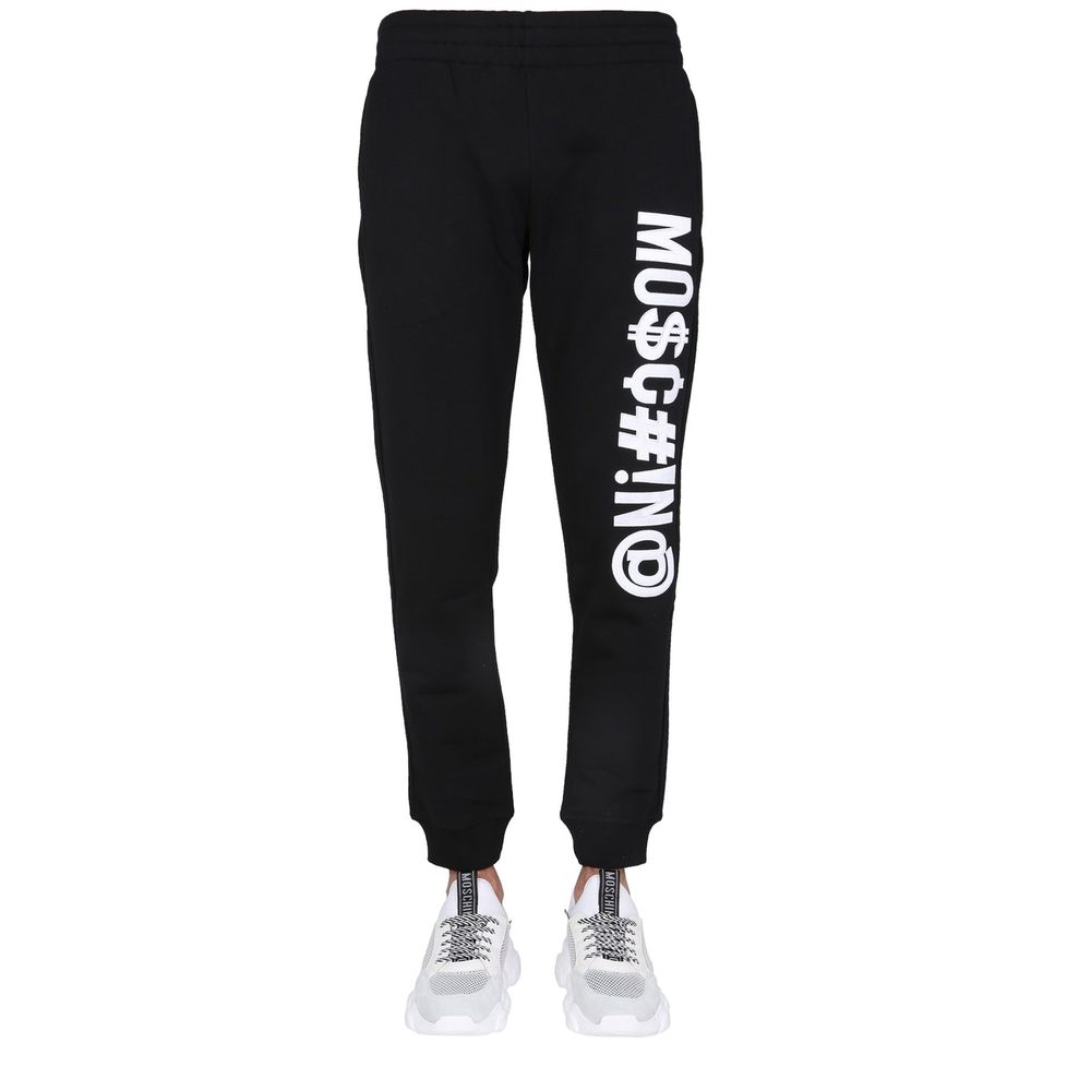 Moschino Couture Embroidered Logo Cotton Joggers — Black, view 2