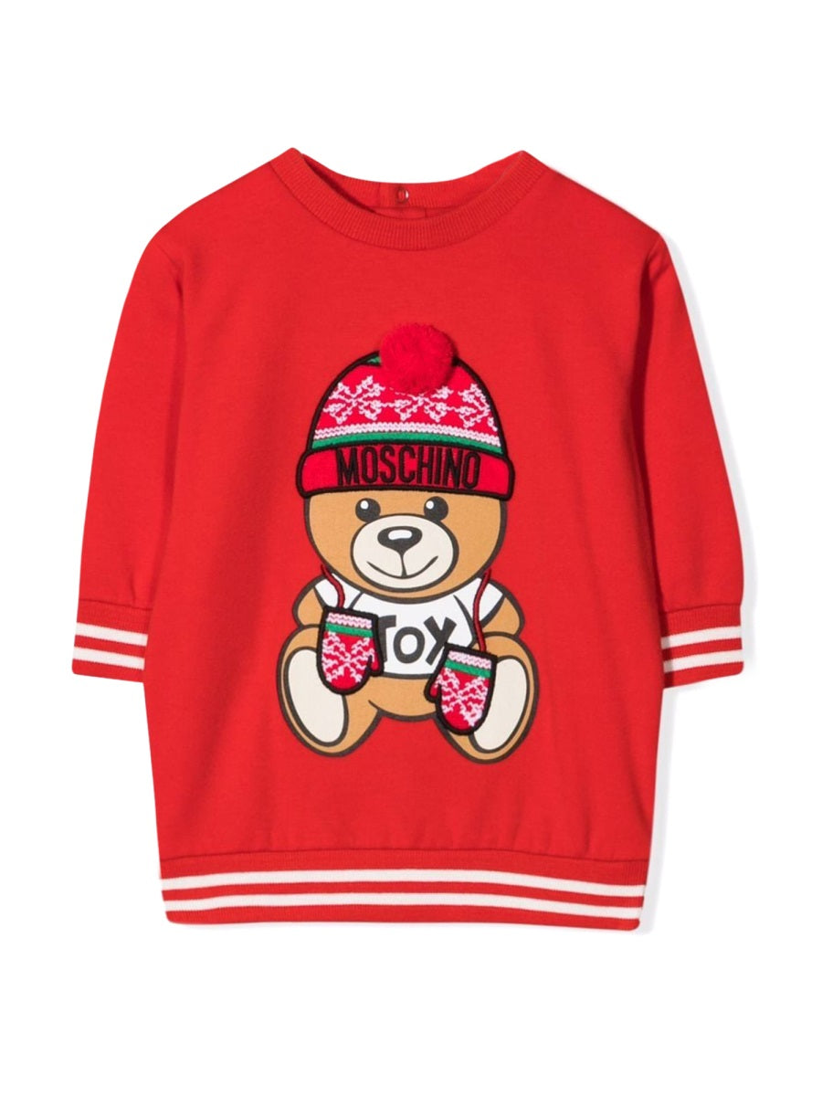Moschino Teddy-Embellished Cotton Dress — Red by Moschino