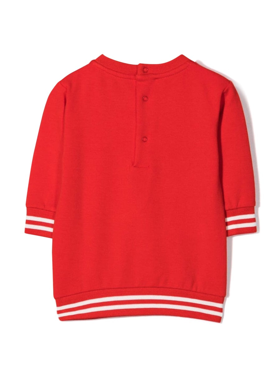 Moschino Teddy-Embellished Cotton Dress — Red, view 2