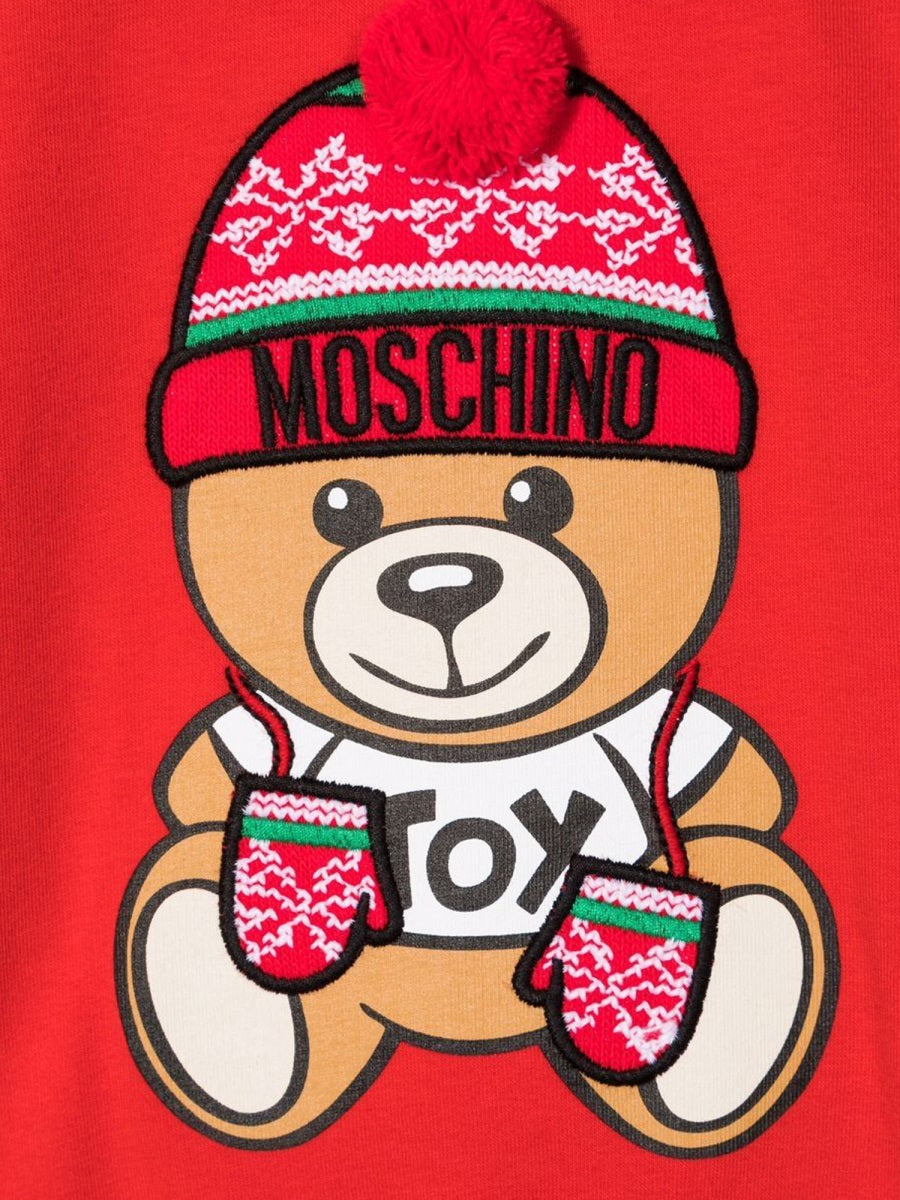 Moschino Teddy-Embellished Cotton Dress — Red, view 3