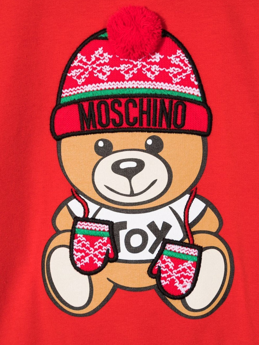 Moschino Teddy-Embellished Cotton Dress — Red, view 6