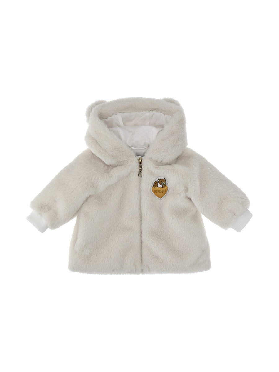 Moschino Hooded Plush Teddy Jacket — White by Moschino