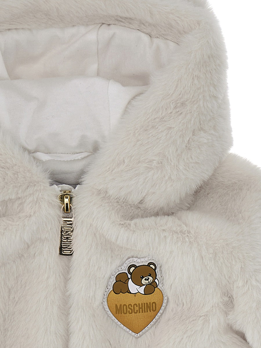 Moschino Hooded Plush Teddy Jacket — White, view 2