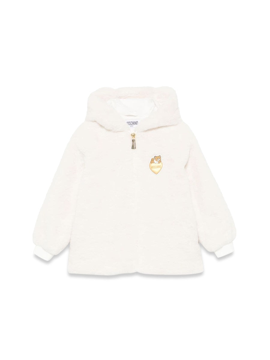 Moschino Hooded Plush Teddy Jacket — White, view 4