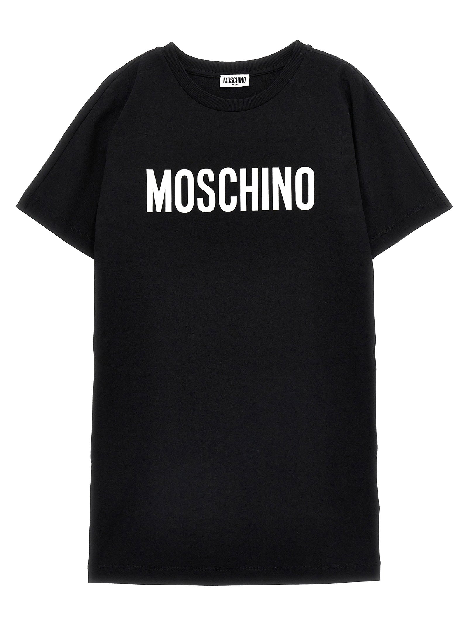 Moschino Kid Teen Logo-Print Cotton T-shirt Dress — Black by Moschino Kid Teen