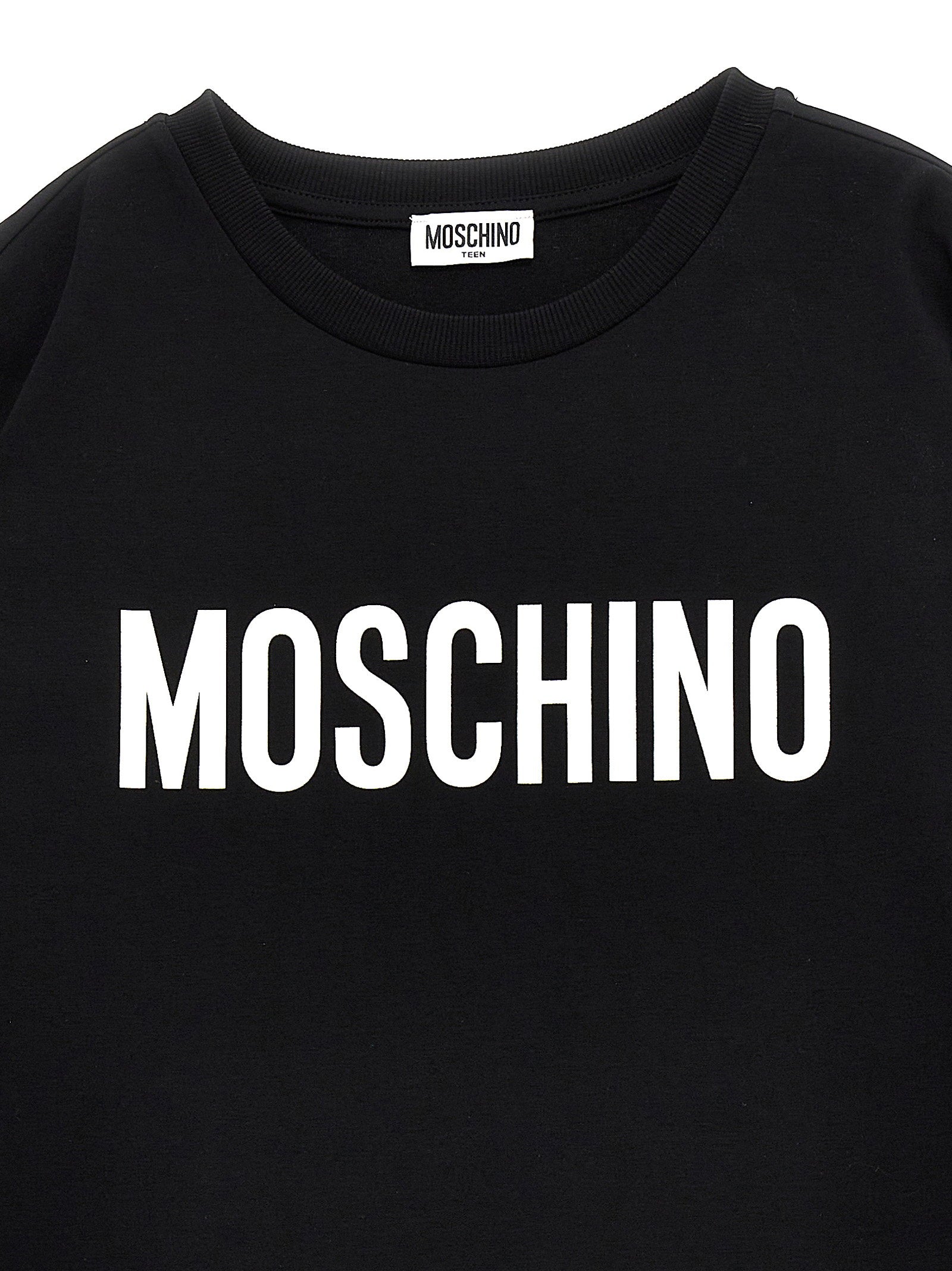 Moschino Kid Teen Logo-Print Cotton T-shirt Dress — Black, view 3