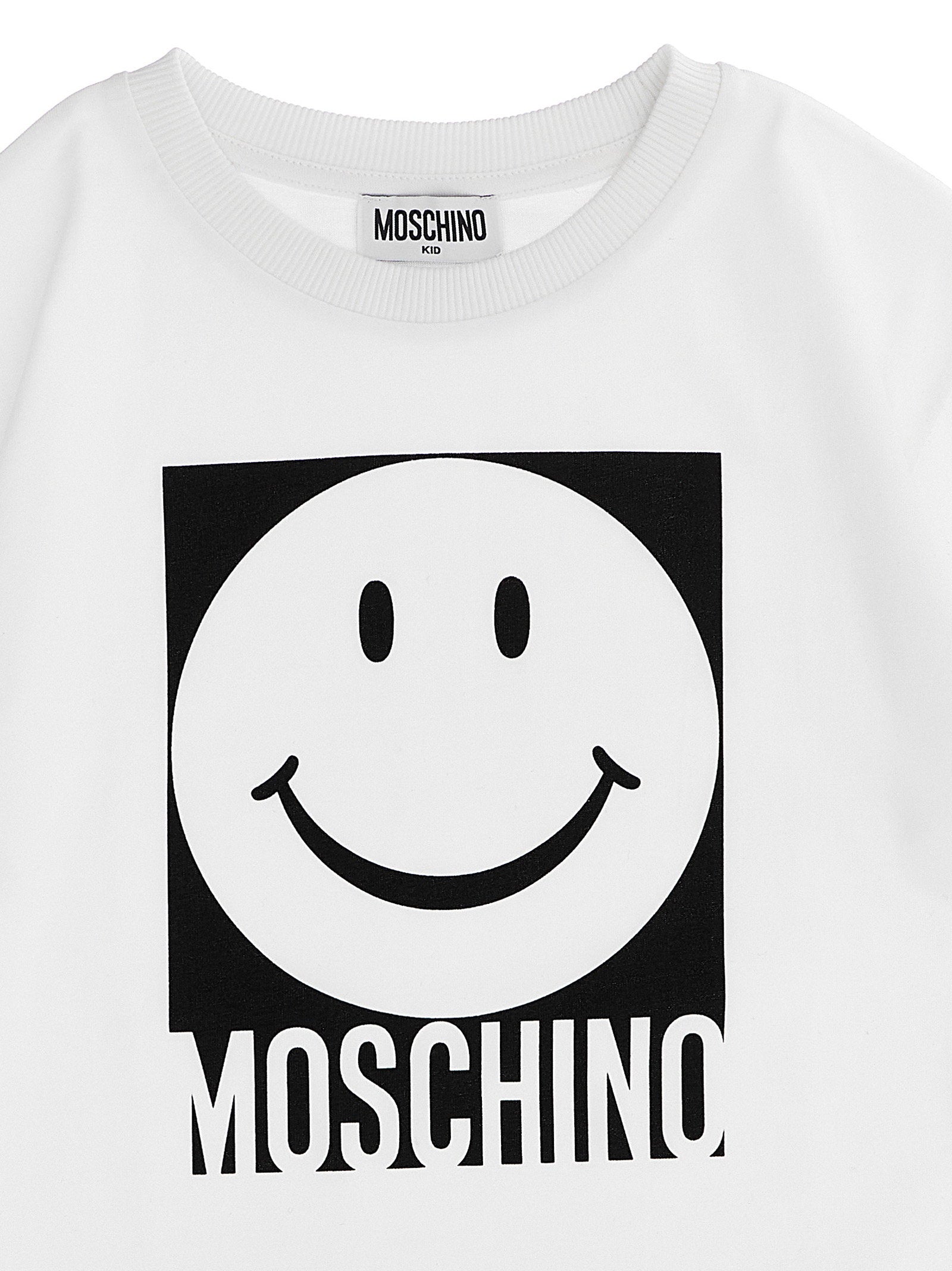 Moschino Kid Teen Smiley Logo-Print T-Shirt — White, view 3