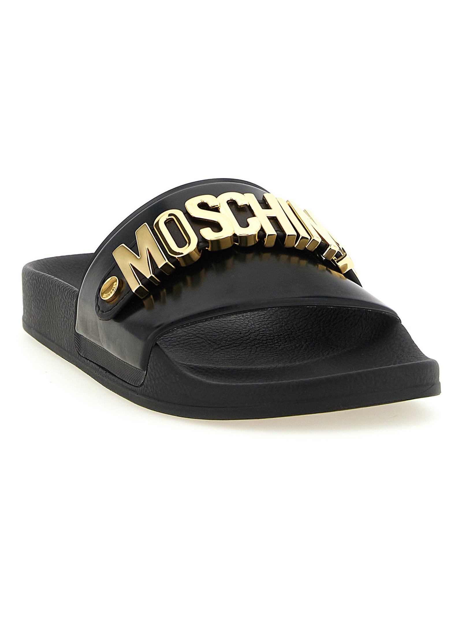 Moschino Gold Metal Logo Slide — Black, view 2