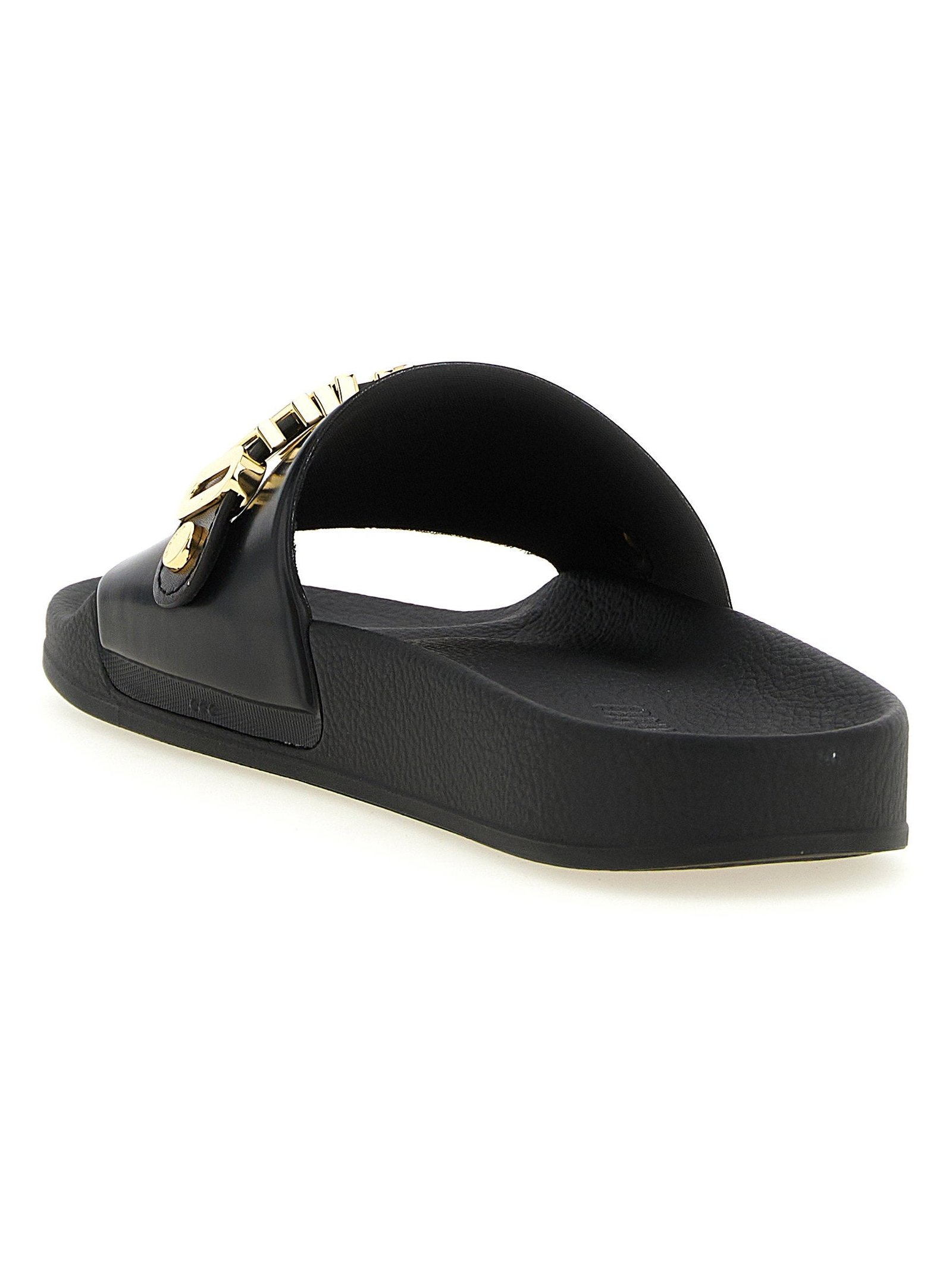 Moschino Gold Metal Logo Slide — Black, view 3