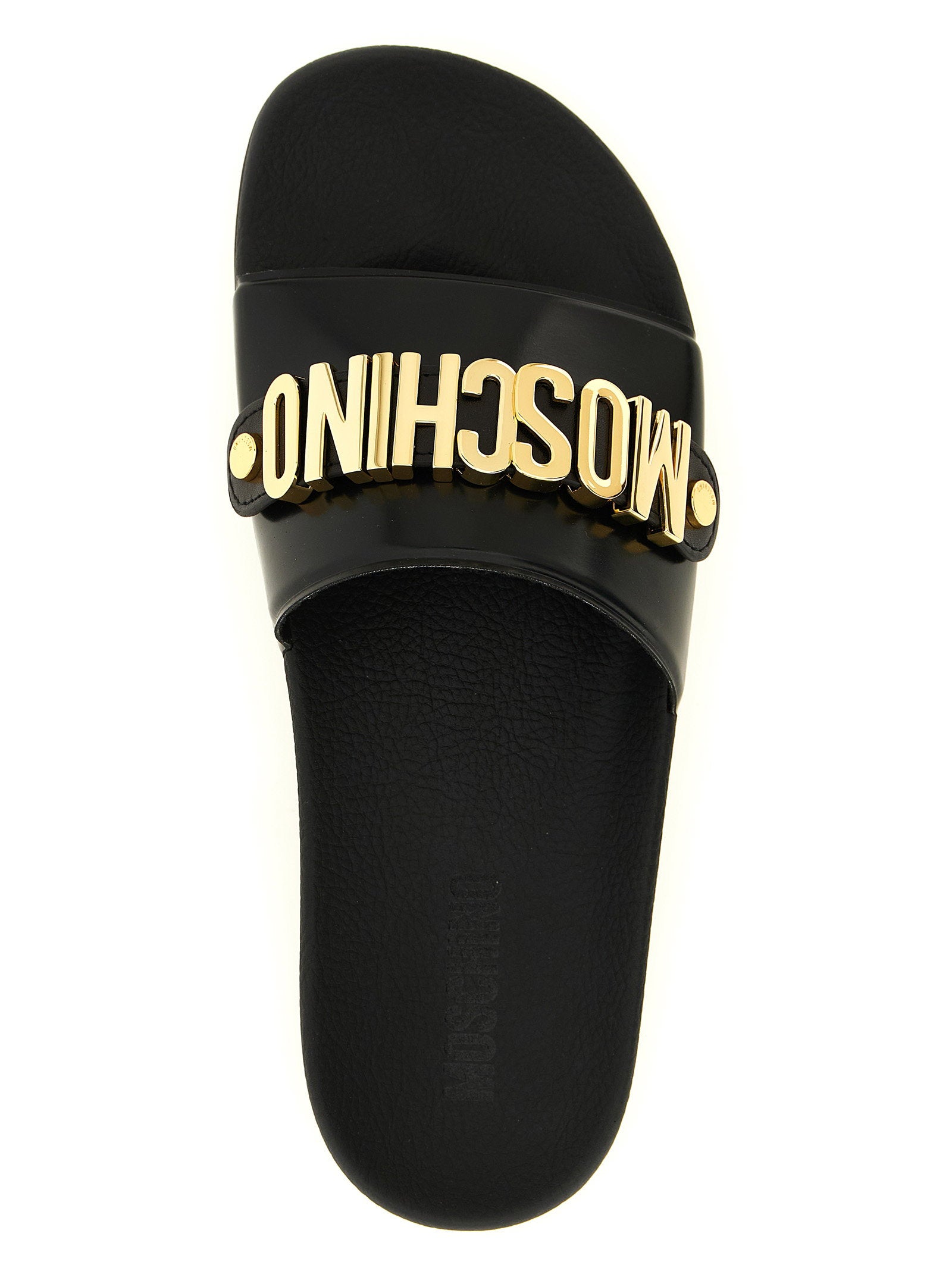 Moschino Gold Metal Logo Slide — Black, view 4