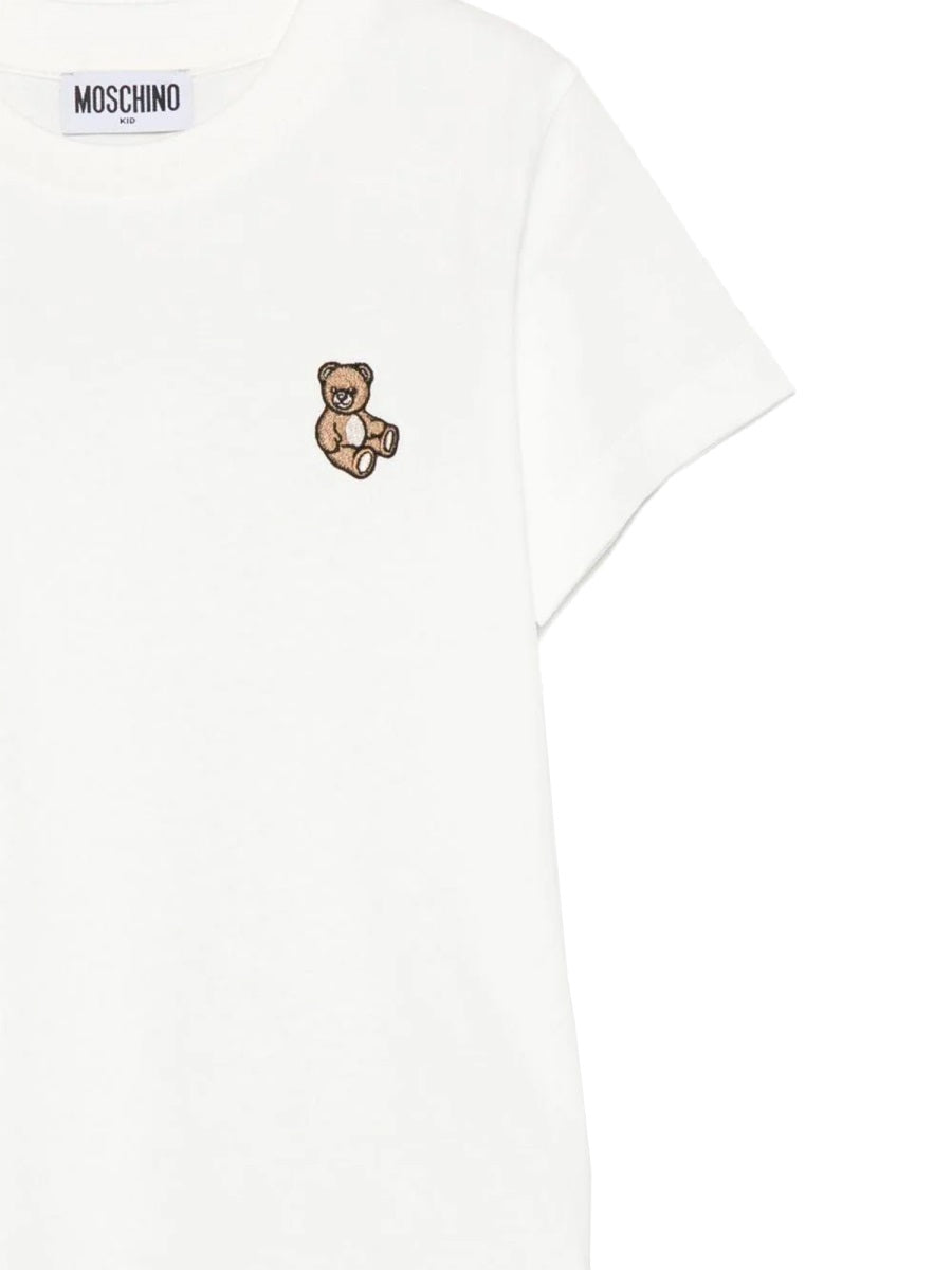 Moschino Logo-Embroidered Cotton T-Shirt — White, view 2