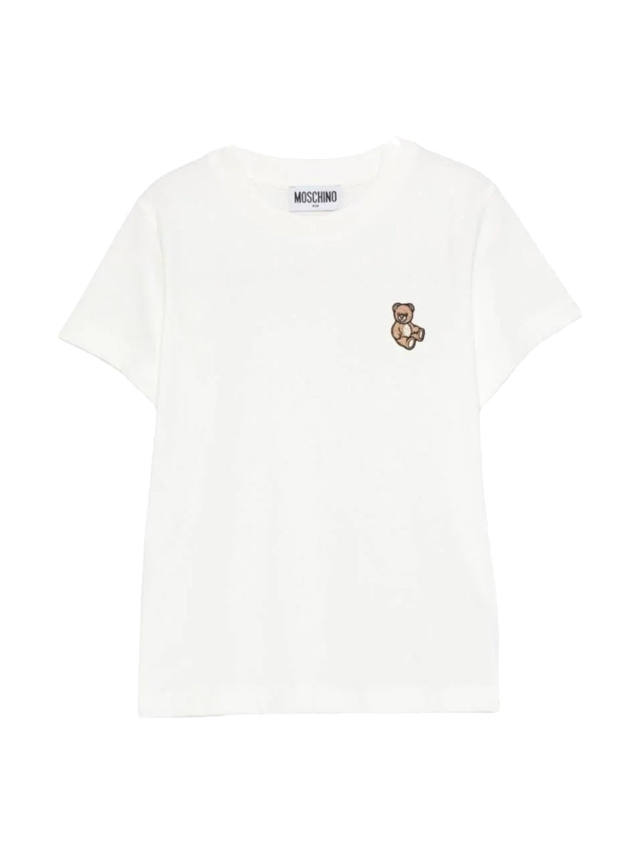 Moschino Logo-Embroidered Cotton T-Shirt — White, view 3