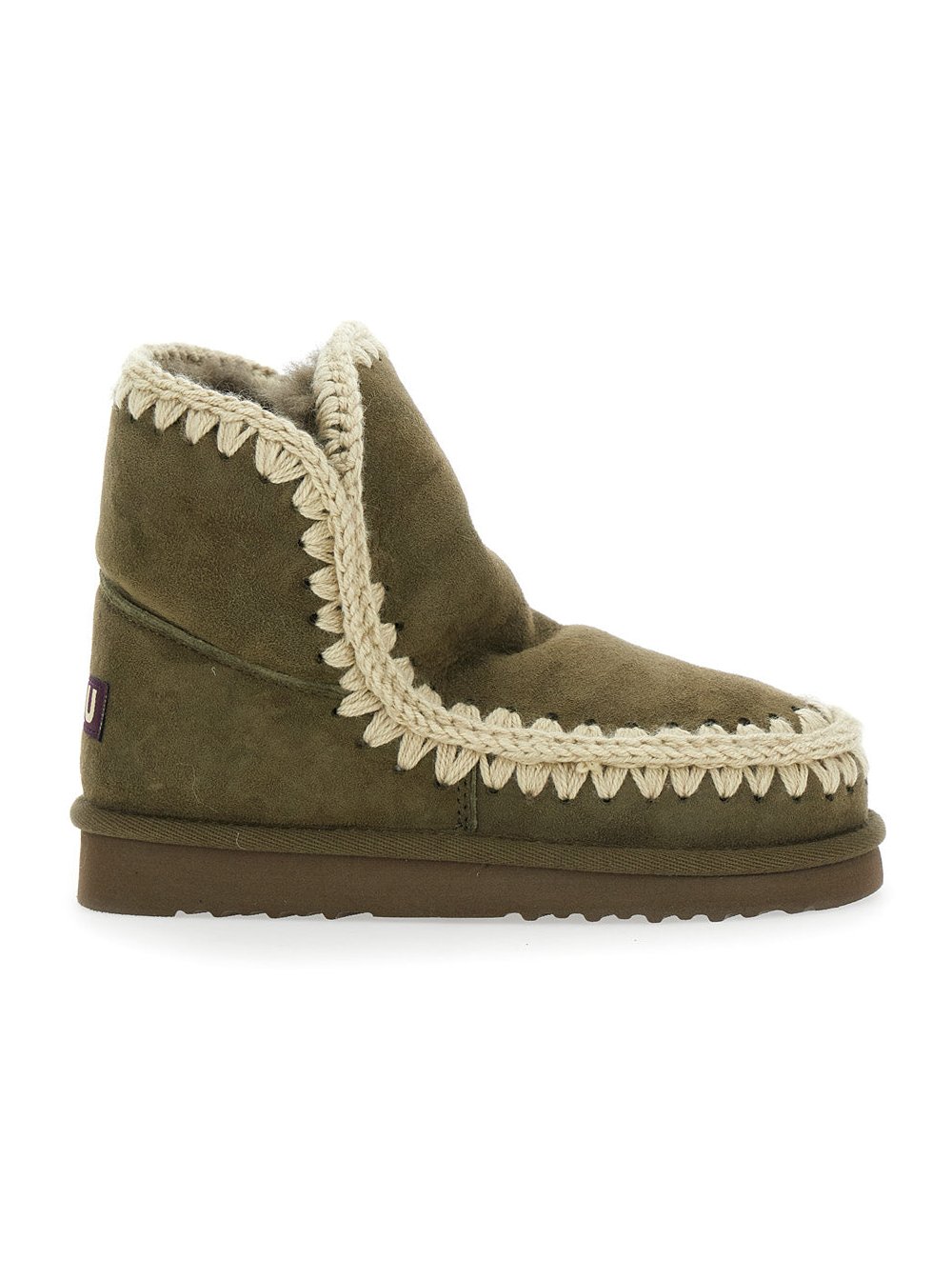 Mou Suede with Crochet Trim Ankle Boot — Green by Mou