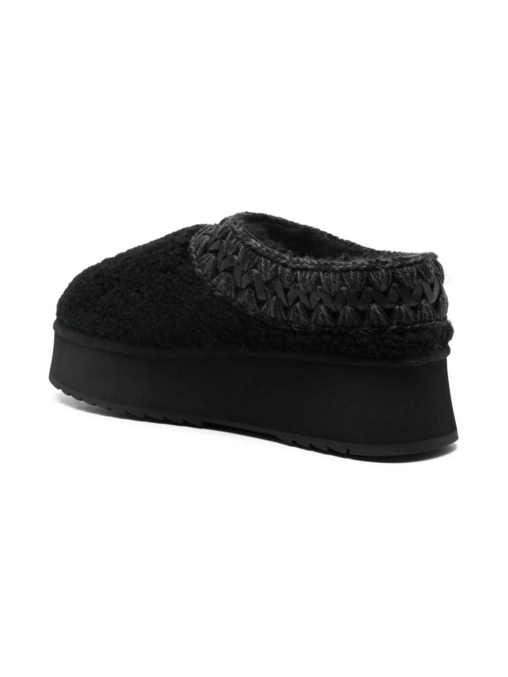 Mou Curly Sheepskin Platform Clog — Black by Mou