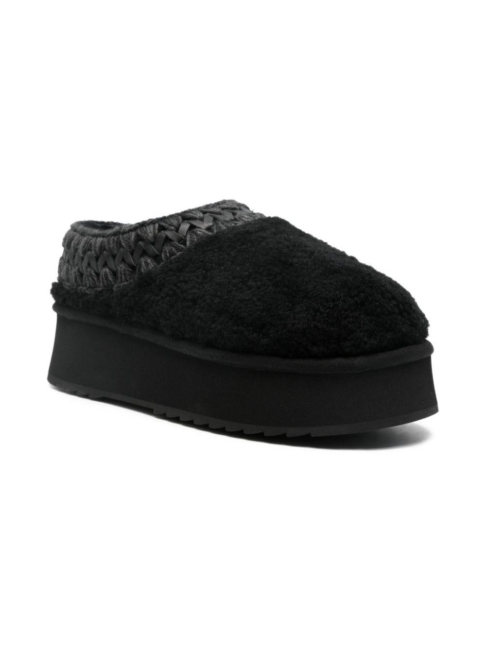 Mou Curly Sheepskin Platform Clog — Black, view 2