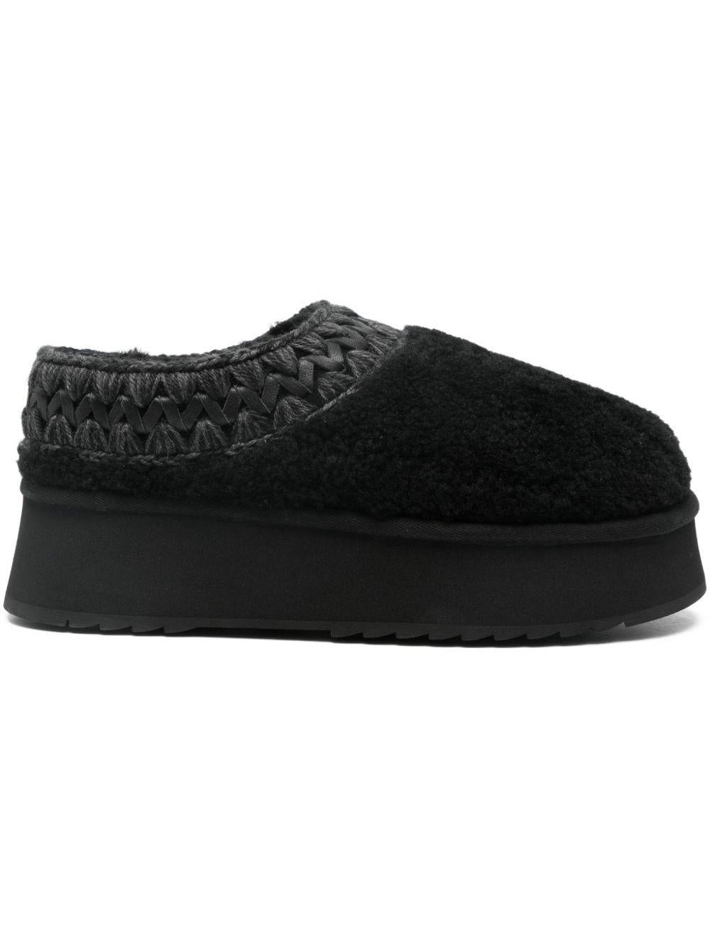 Mou Curly Sheepskin Platform Clog — Black, view 3