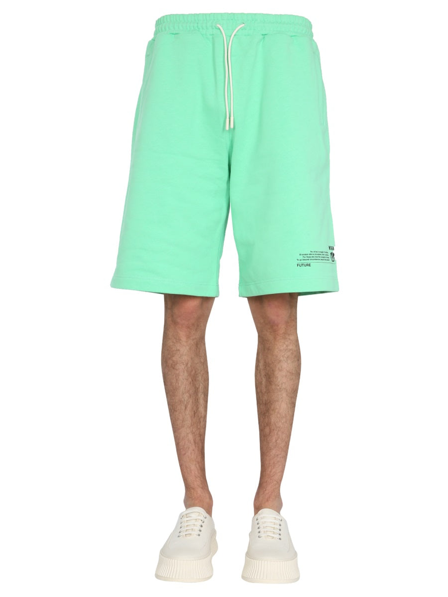 MSGM Elastic Waist Bermuda Shorts — Green, view 2