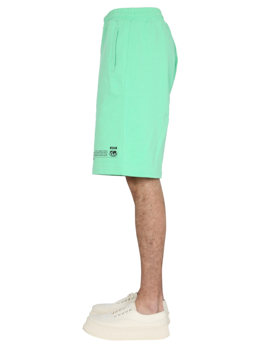 MSGM Elastic Waist Bermuda Shorts — Green, view 3