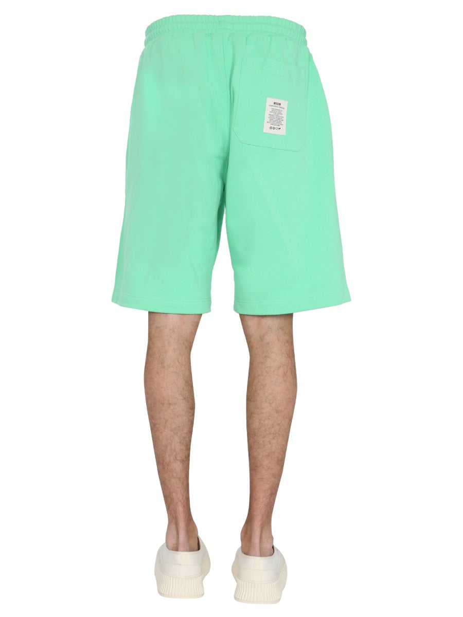 MSGM Elastic Waist Bermuda Shorts — Green, view 4