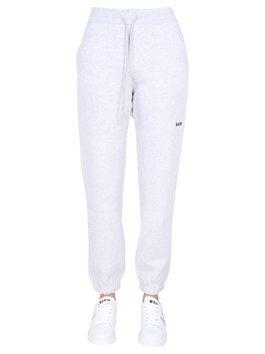 MSGM Logo Print Cotton Jogging Pants — Gray by Msgm