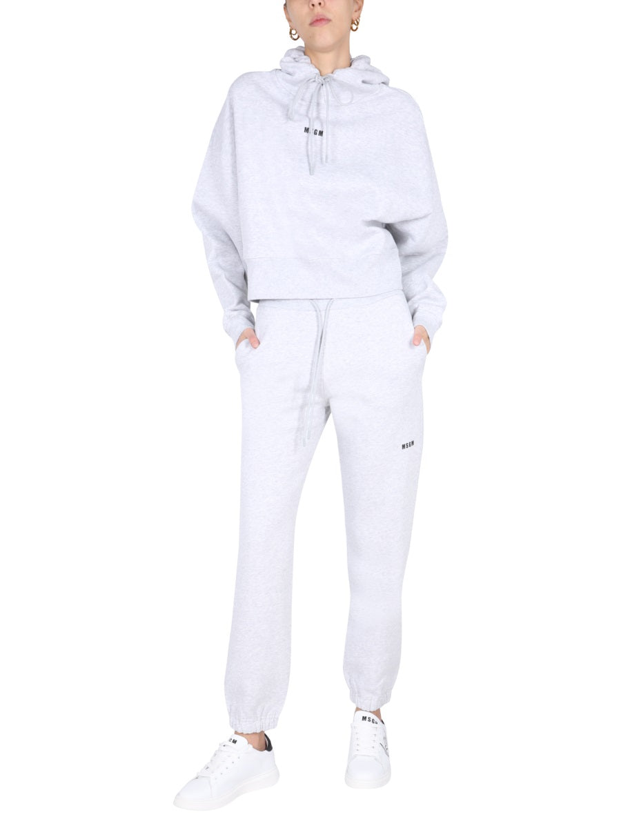 MSGM Logo Print Cotton Jogging Pants — Gray, view 4