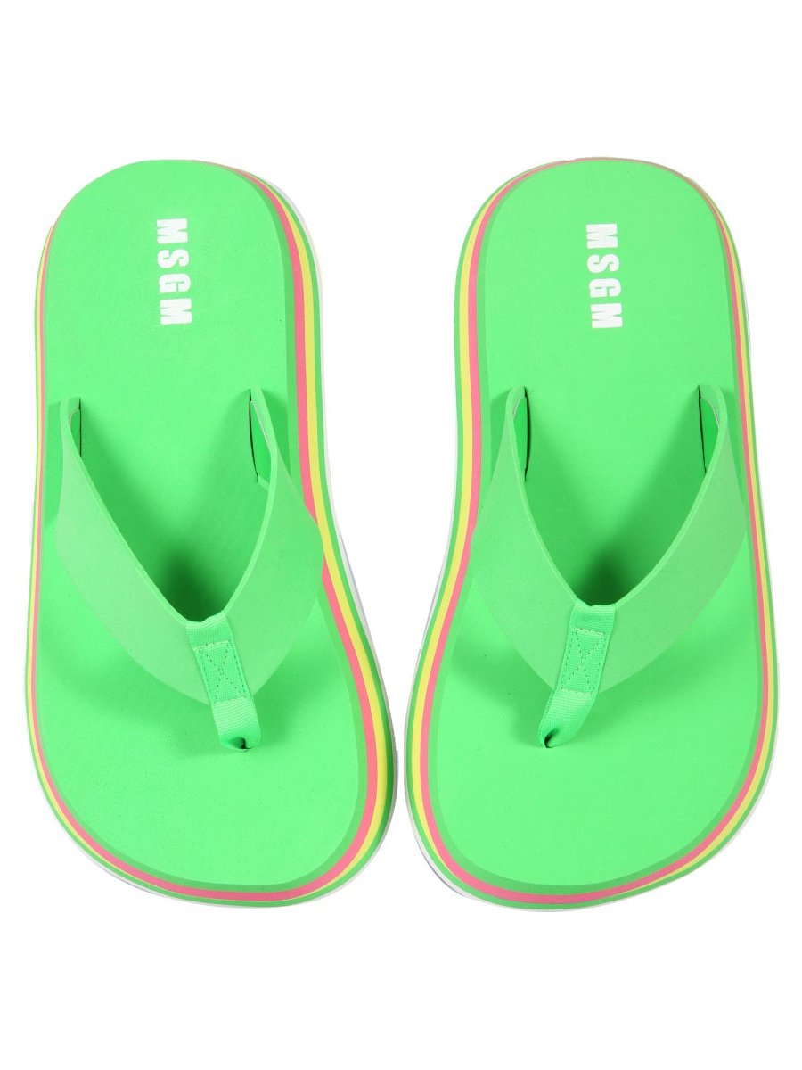 MSGM Striped Thong Sandals — Green, view 2
