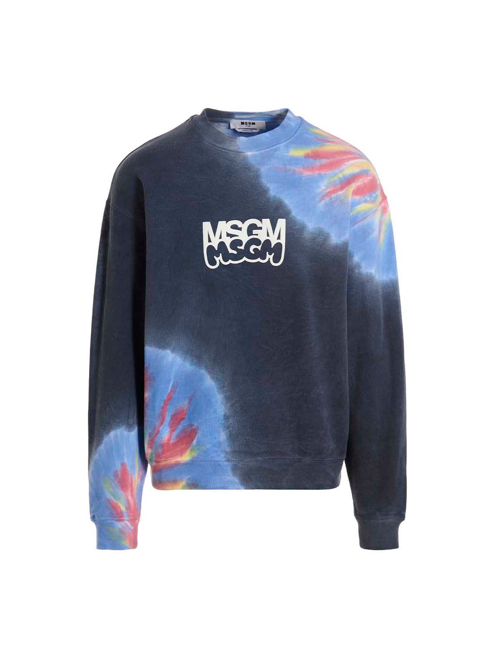 Msgm Logo Print Tie Dye Sweatshirt — Navy by Msgm
