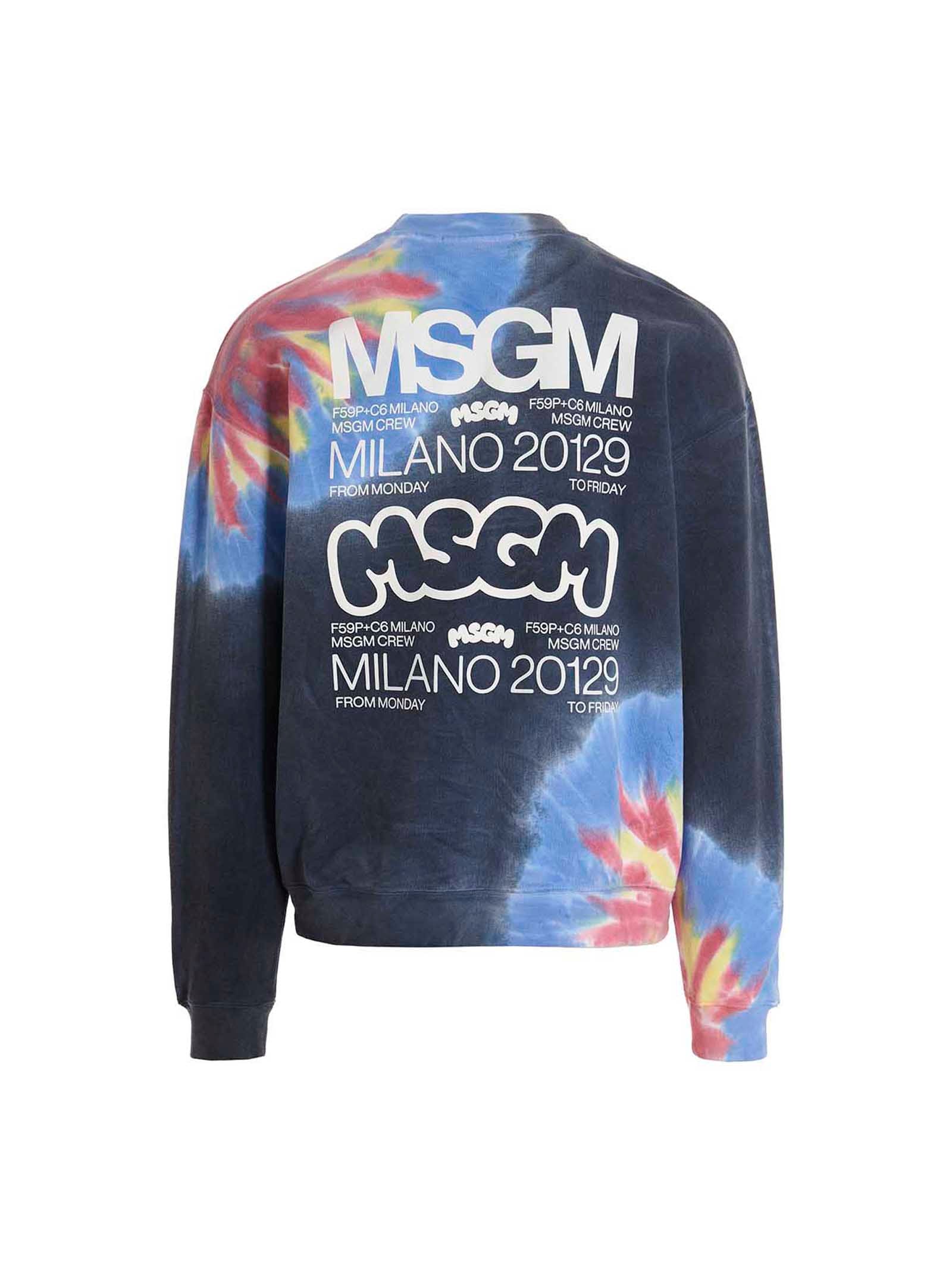Msgm Logo Print Tie Dye Sweatshirt — Navy, view 2