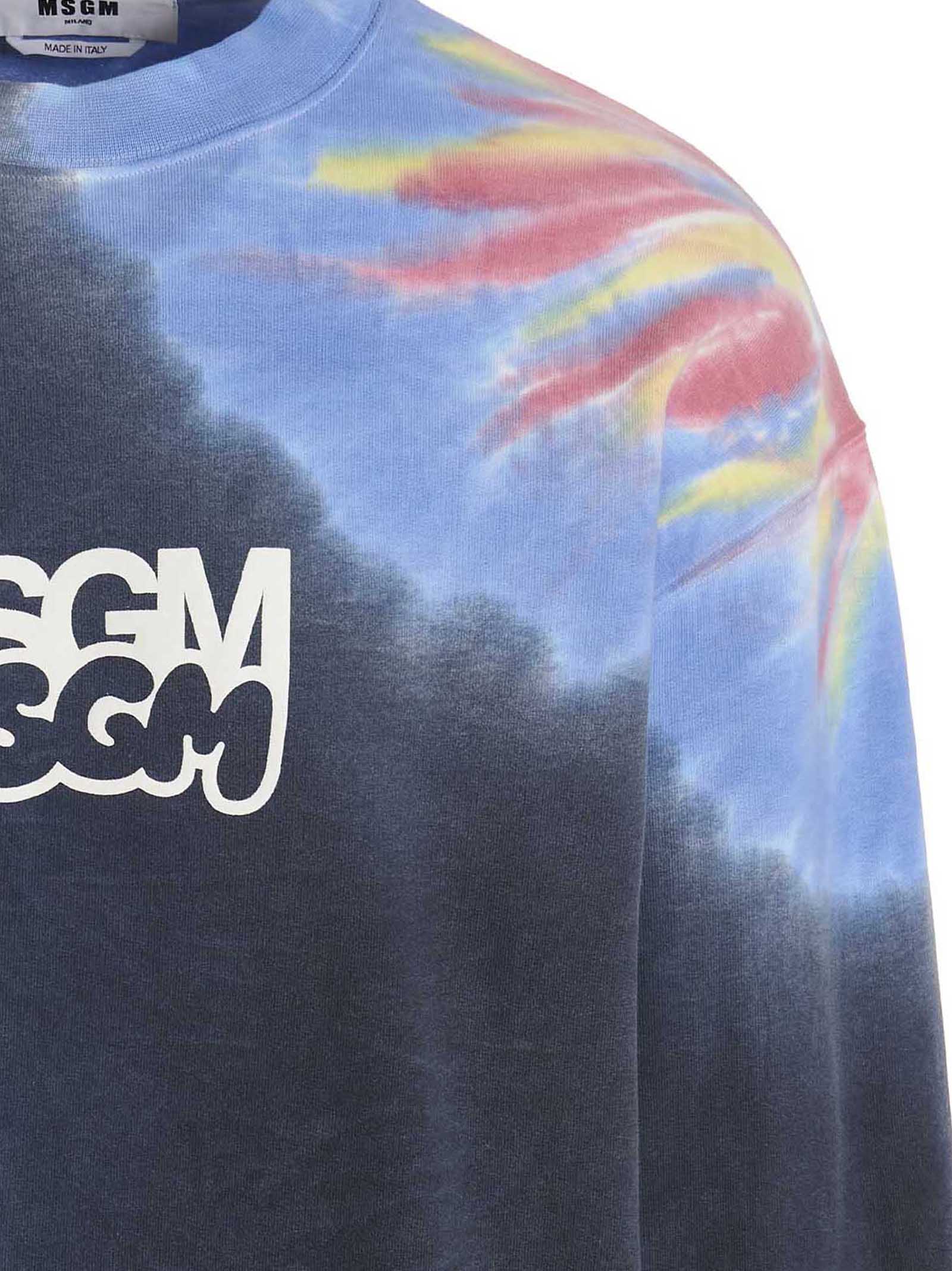 Msgm Logo Print Tie Dye Sweatshirt — Navy, view 3