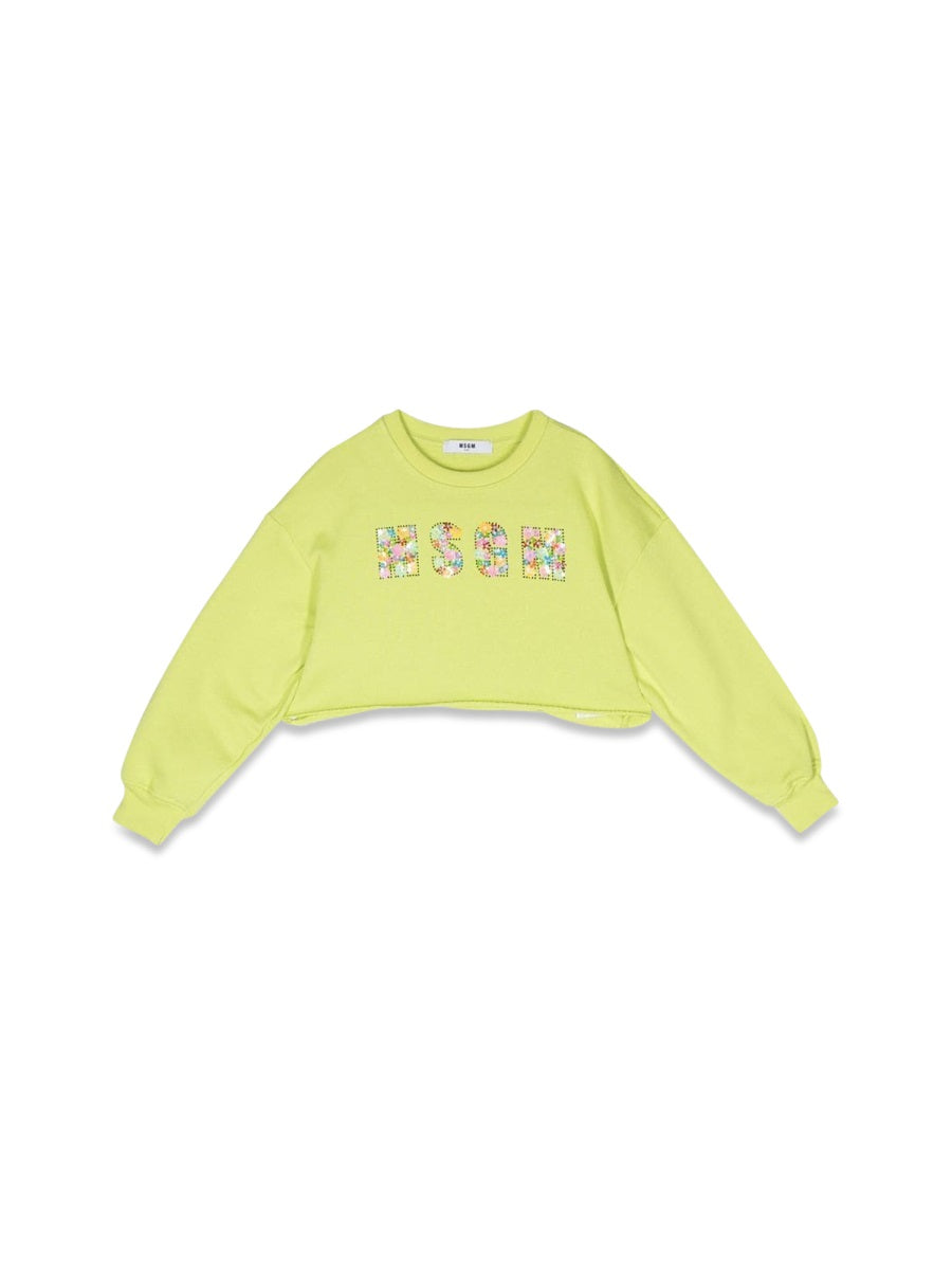 MSGM Cropped Cotton Sweatshirt — Yellow by Msgm