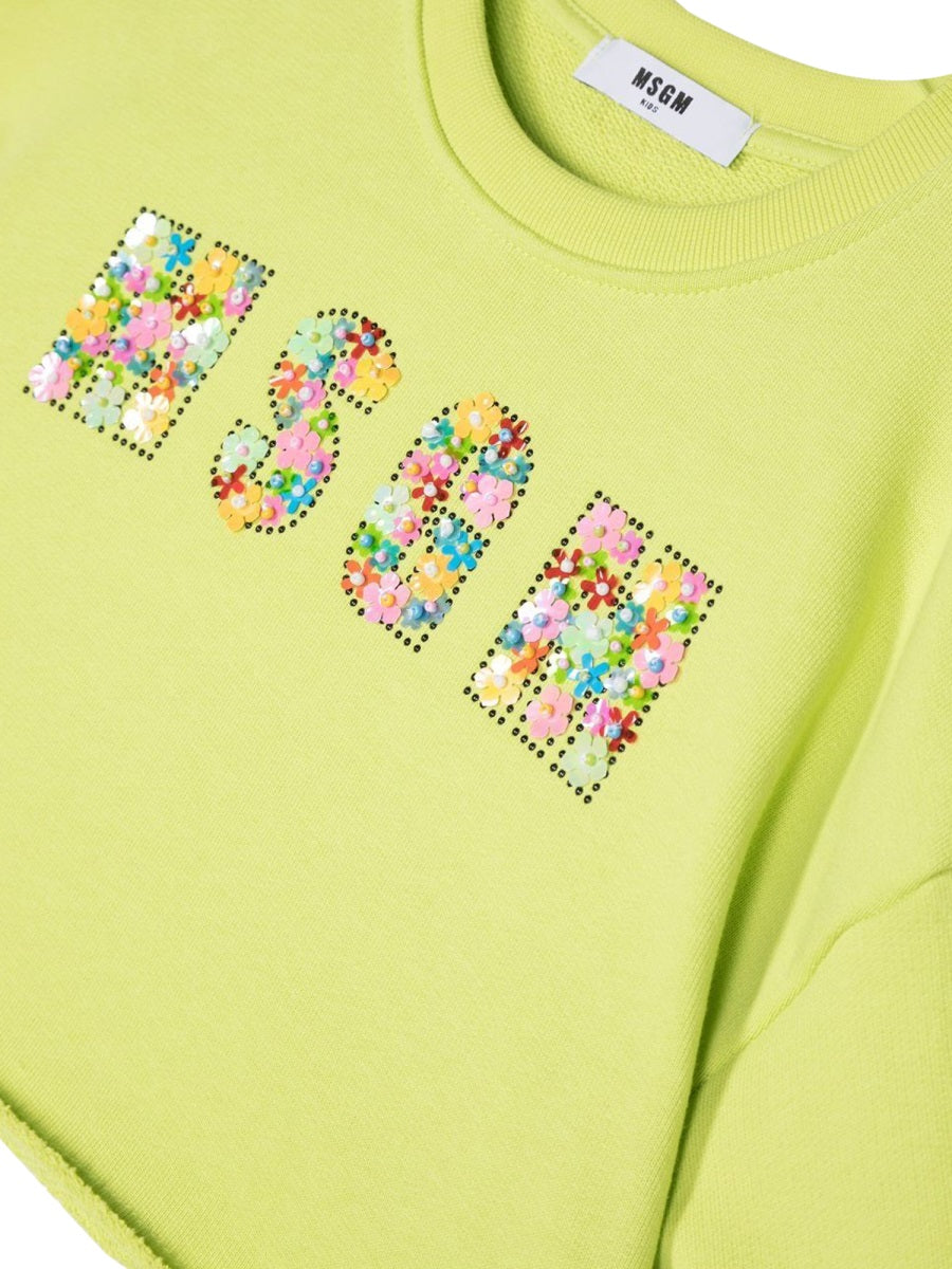 MSGM Cropped Cotton Sweatshirt — Yellow, view 3
