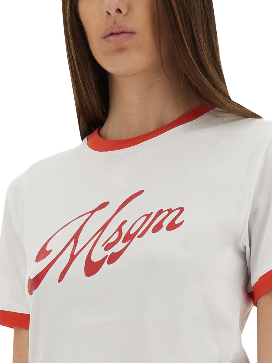MSGM Logo-Embroidered Cotton T-Shirt — White, view 2