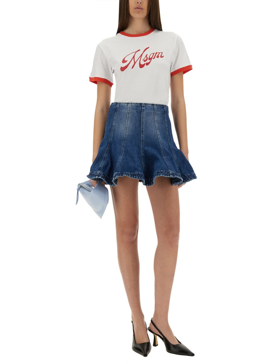 MSGM Logo-Embroidered Cotton T-Shirt — White, view 4