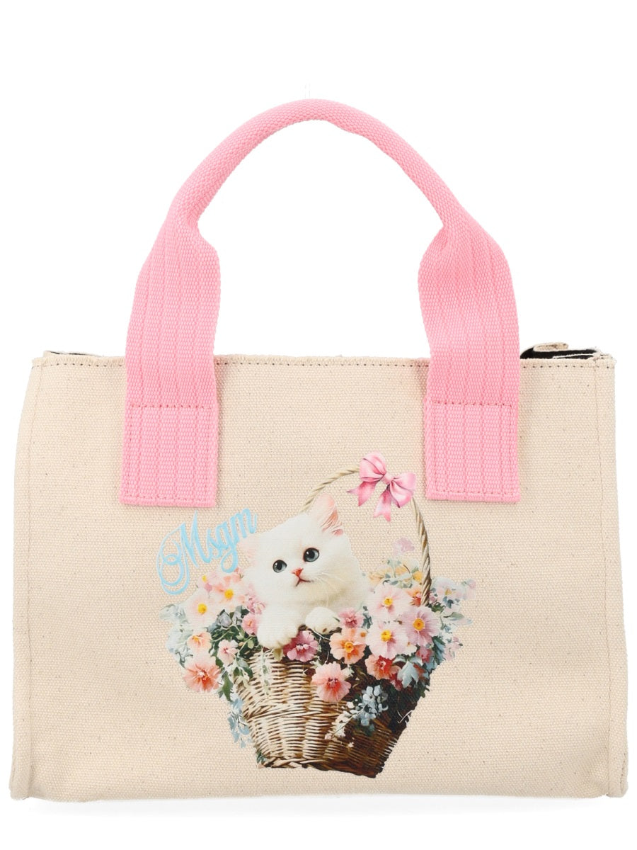 MSGM Printed Cotton Tote Bag — White, view 2
