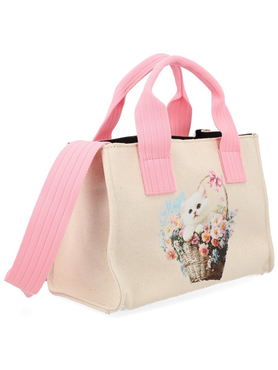 MSGM Printed Cotton Tote Bag — White, view 3