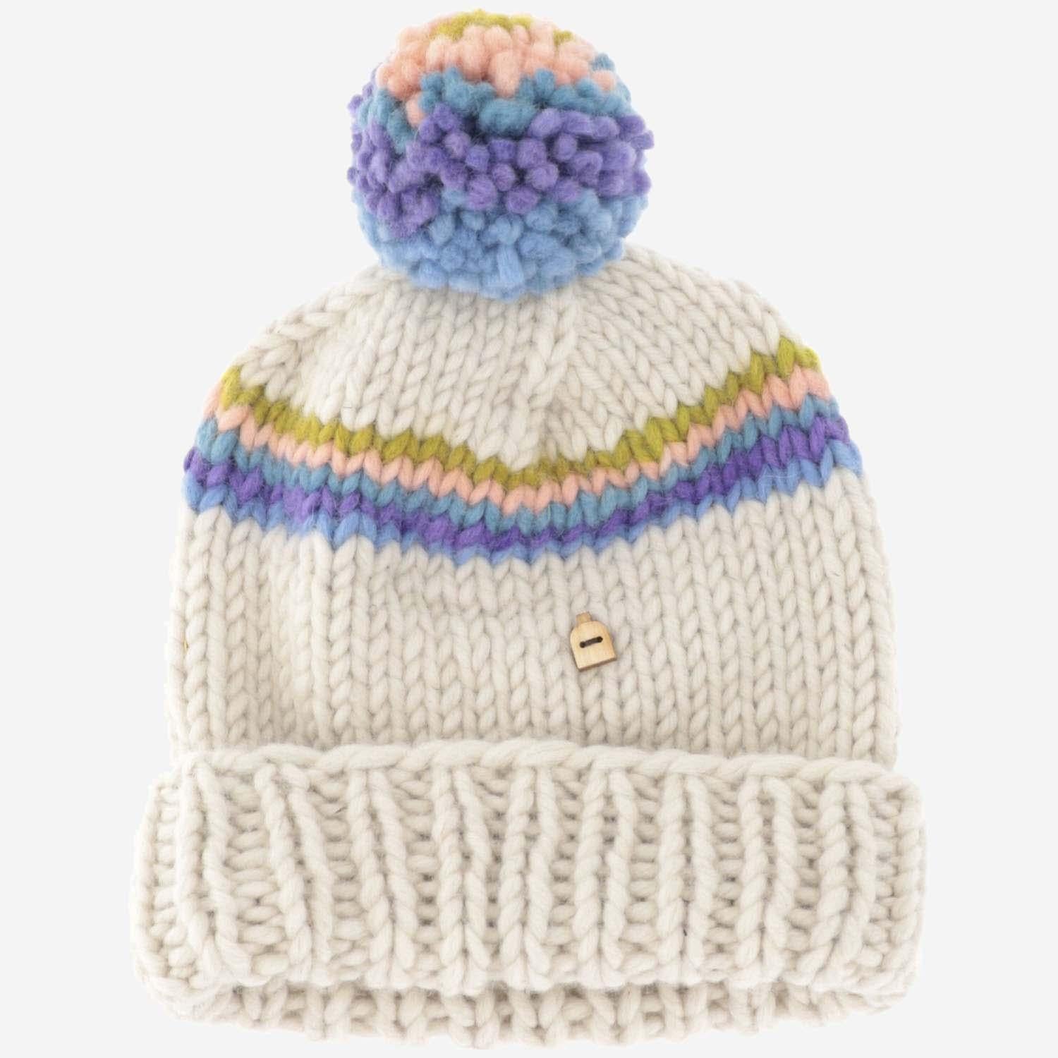 Myssy SOMPA Wool With Striped Pom Beanie — White, view 2