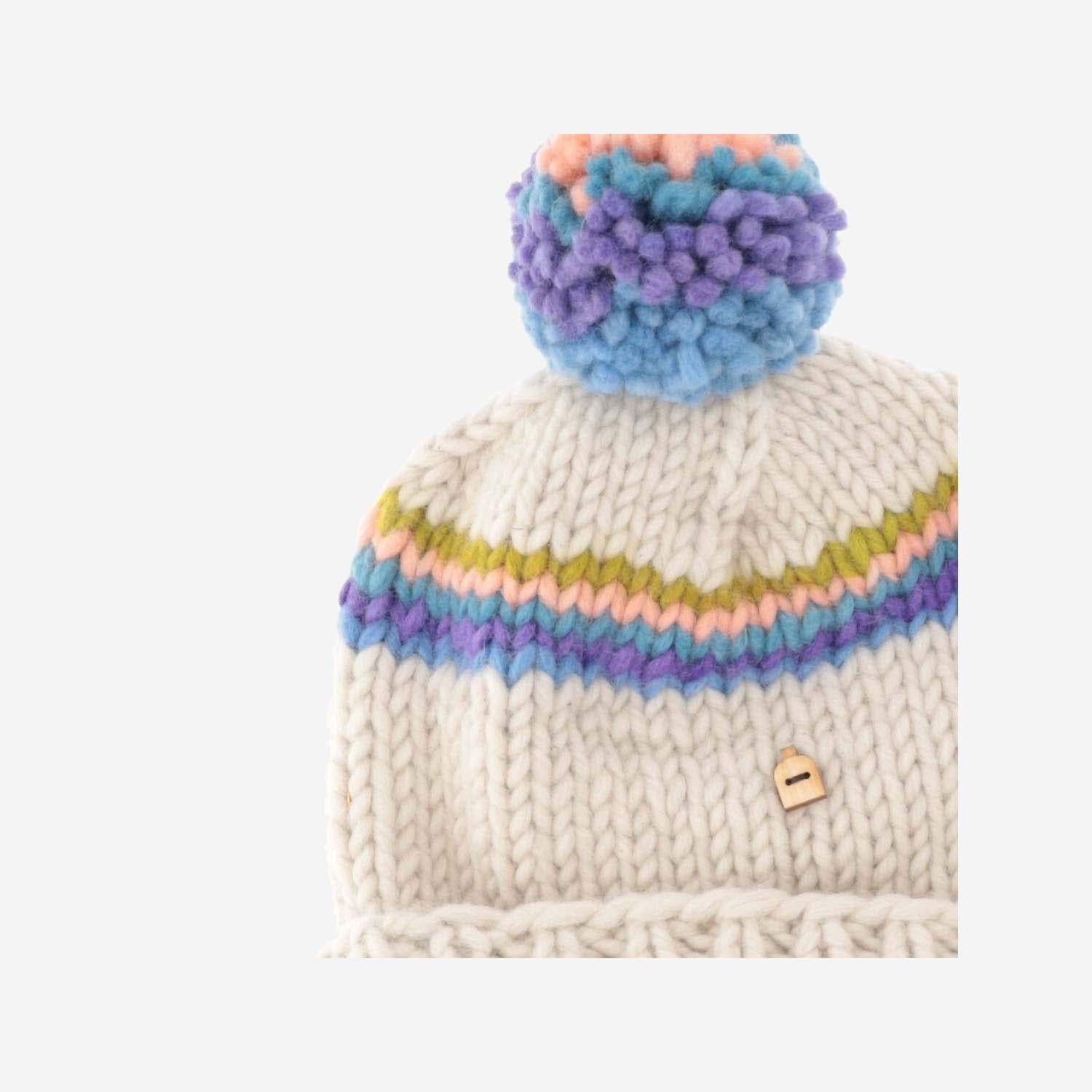 Myssy SOMPA Wool With Striped Pom Beanie — White, view 3