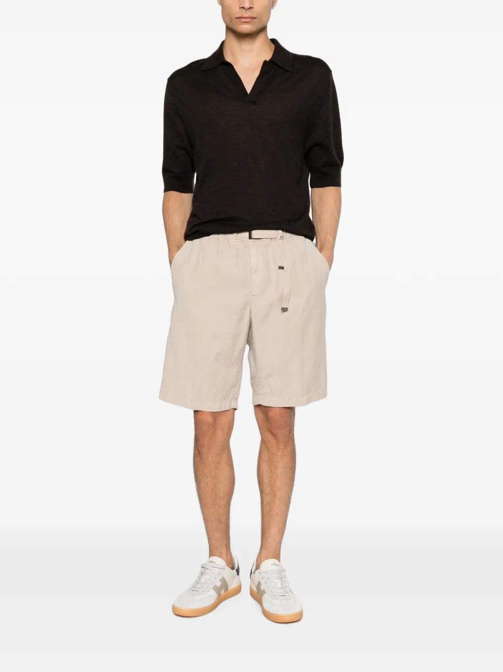 Myths Belted Elasticated Chino Shorts — Beige, view 5