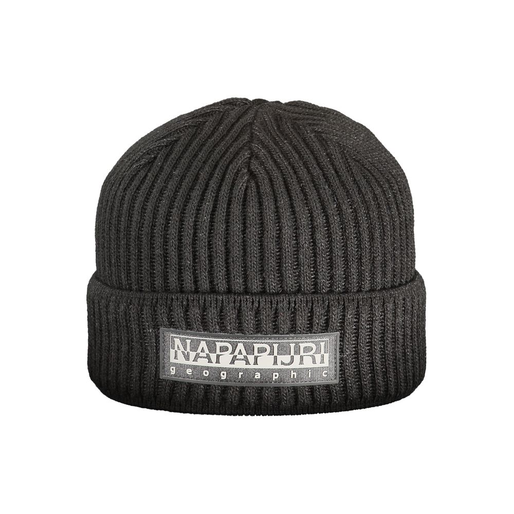 Napapijri NA-32585 Logo-Embroidered Ribbed Knit Beanie — Black by Napapijri